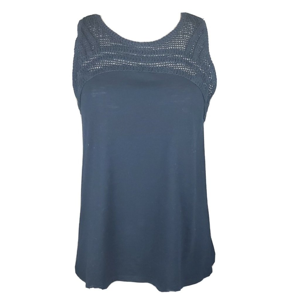 Joe Fresh + Women's L Navy Tank Blouse with Crochet Detail GUC